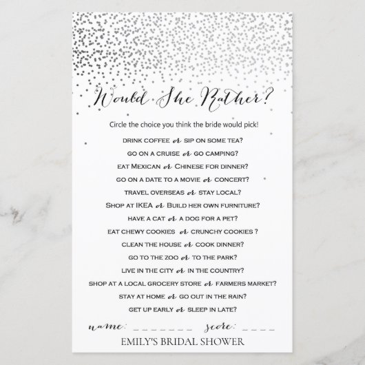 Papier Jeu de Fête des mariées Confetti Argent IMPRIMÉ (Devant)