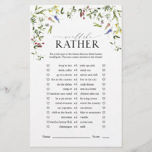 Papier Jeu de Fête des mariées d'aquarelle Fleur sauvage