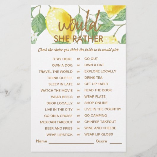 Papier Jeu de Fête des mariées de citron jaune vert moder (Devant)