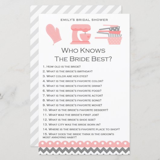 Papier Jeu de Fête des mariées de cuisine IMPRIMÉ (Devant / Derrière)