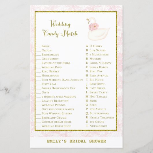 Papier Jeu de Fête des mariées de cygne IMPRIMÉ (Devant)