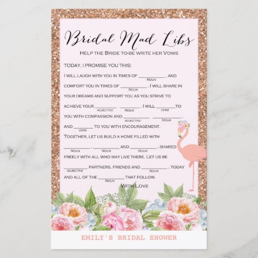 Papier Jeu de Fête des mariées de Flamant rose rose Gold (Devant)