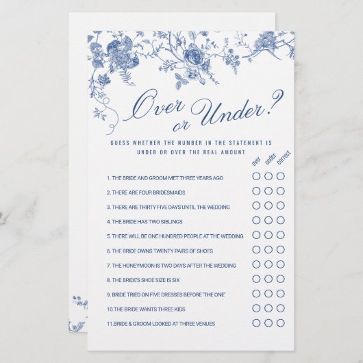 Papier Jeu de Fête des mariées de Jardin Victorian Blue (Devant / Derrière)