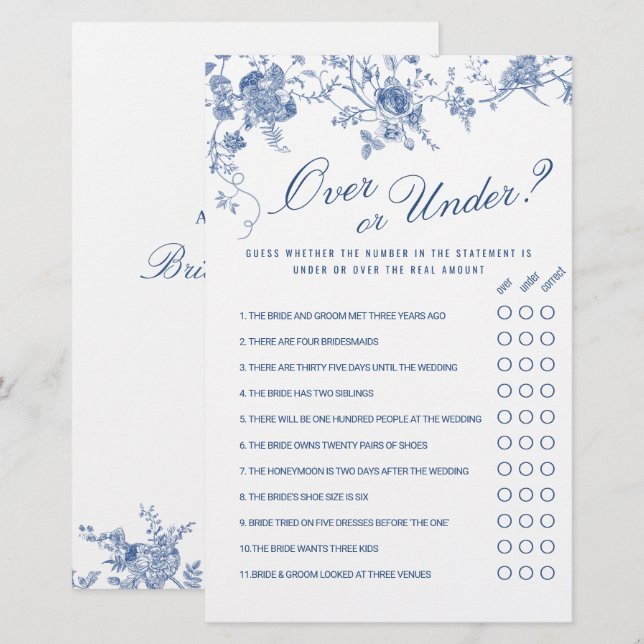 Papier Jeu de Fête des mariées de Jardin Victorian Blue (Devant / Derrière)