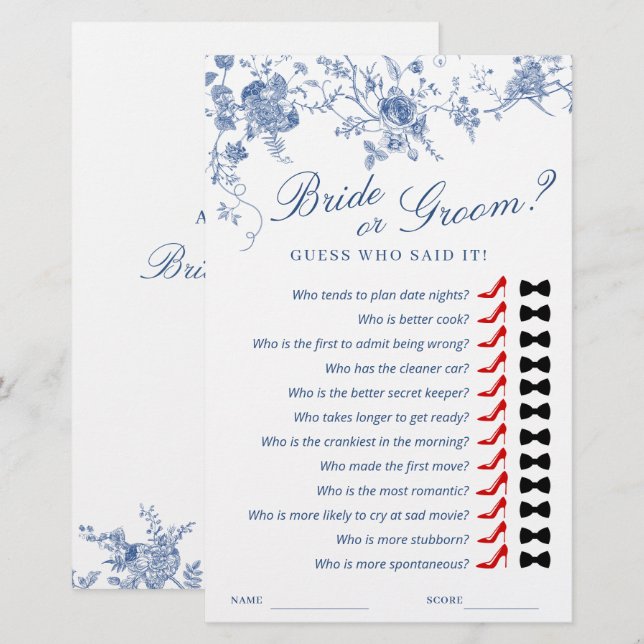 Papier Jeu de Fête des mariées de Jardin Victorian Blue (Devant / Derrière)