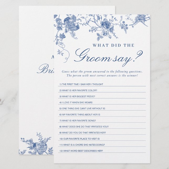 Papier Jeu de Fête des mariées de Jardin Victorian Blue (Devant / Derrière)