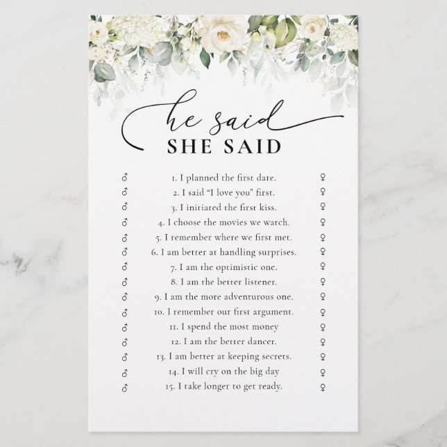 Papier Jeu de Fête des mariées de Roses Blanches vertes (Devant)