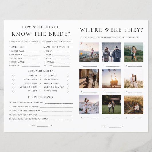 Papier Jeu de Fête des mariées de script Quinn et livret  (Dos)