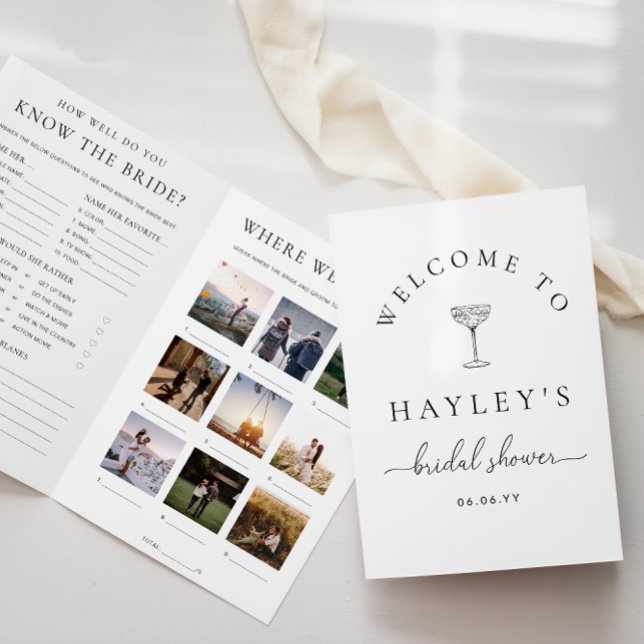 Papier Jeu de Fête des mariées de script Quinn et livret  (Bridal Shower Game and Menu Booklet Quinn Script )