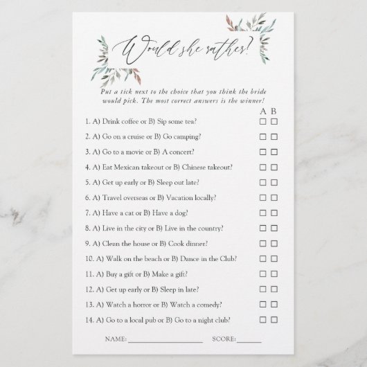 Papier Jeu de Fête des mariées d'hiver rustique verdure (Devant)