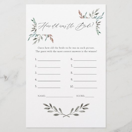 Papier Jeu de Fête des mariées d'hiver rustique verdure (Devant)