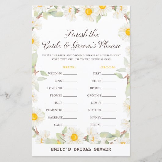 Papier Jeu de Fête des mariées Fleur Faisy Spring IMPRIMÉ (Devant)