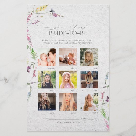 Papier Jeu de Fête des mariées fleur sauvage aquarelle (Devant)