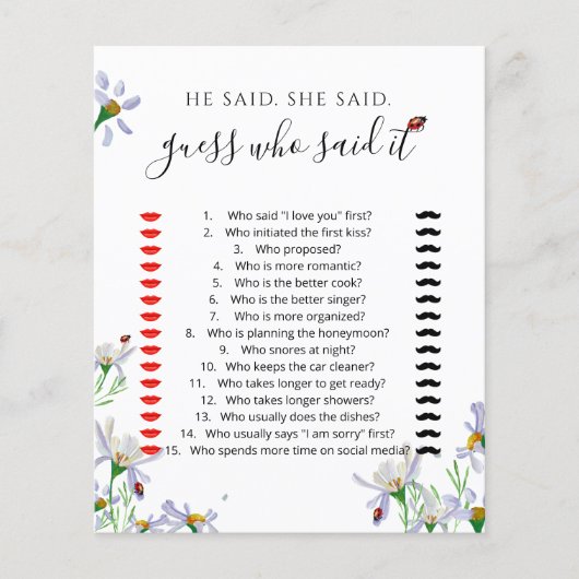 Papier Jeu de Fête des mariées Fleur sauvage aquarelle (Devant)