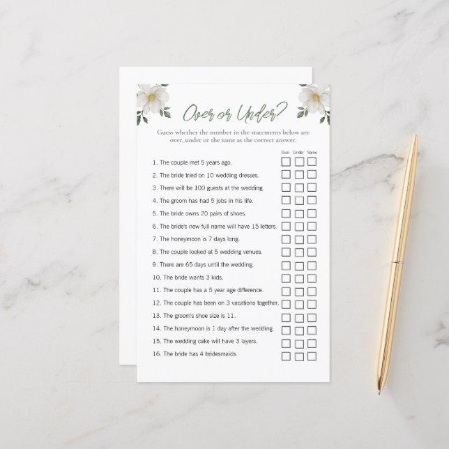 Papier Jeu de Fête des mariées Floral "Over and Under" (Devant/Arrière en situation)