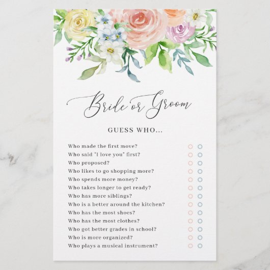 Papier Jeu de Fête des mariées Floral Peach Bride ou Groo (Devant)