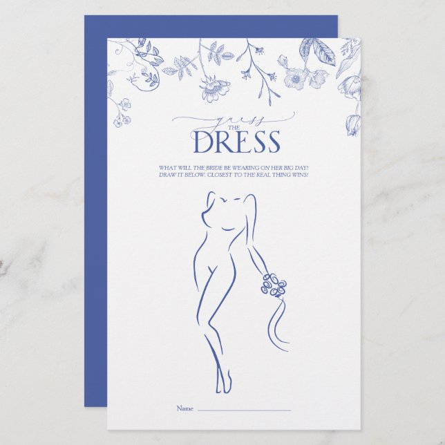 Papier Jeu de Fête des mariées Florale Bleu & Blanc (Devant / Derrière)