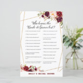 Papier Jeu de Fête des mariées Florale de Bourgogne, Wedd (Debout devant)