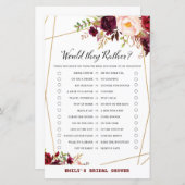 Papier Jeu de Fête des mariées Florale de Bourgogne, Wedd (Devant / Derrière)