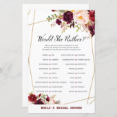 Papier Jeu de Fête des mariées Florale de Bourgogne, Wedd (Devant / Derrière)