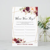 Papier Jeu de Fête des mariées Florale de Bourgogne, Wedd (Debout devant)