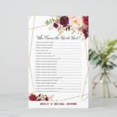 Papier Jeu de Fête des mariées Florale de Bourgogne, Wedd (Debout devant)