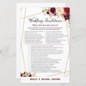 Papier Jeu de Fête des mariées Florale de Bourgogne, Wedd (Devant / Derrière)