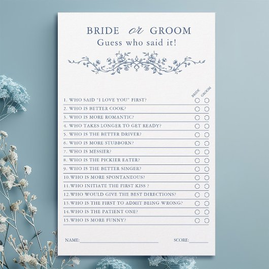 Papier Jeu de Fête des mariées "Mariée ou Groom" en bleu 