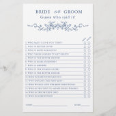 Papier Jeu de Fête des mariées "Mariée ou Groom" en bleu  (Devant)