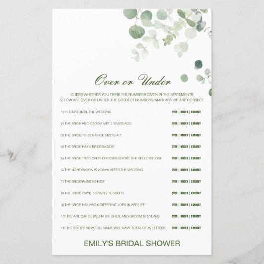 Papier Jeu de Fête des mariées modifiable sur ou sous (Devant)