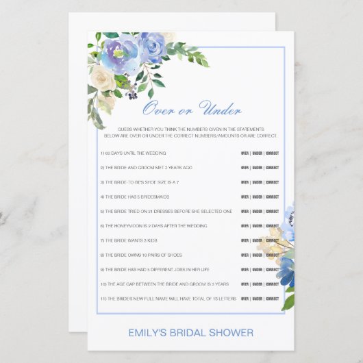 Papier Jeu de Fête des mariées modifiable sur ou sous (Devant / Derrière)