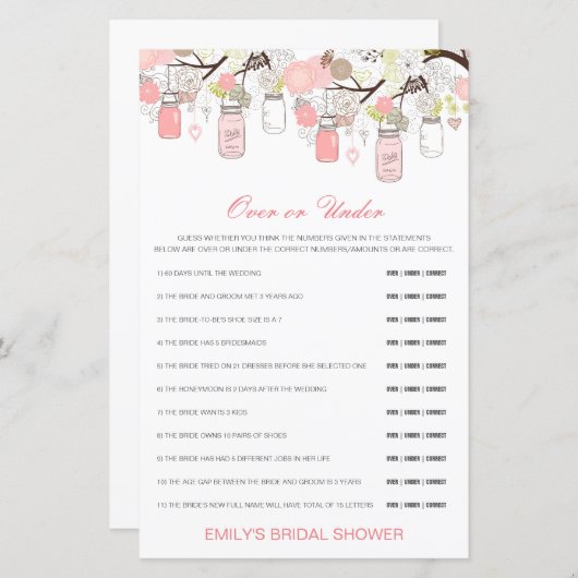 Papier Jeu de Fête des mariées modifiable sur ou sous (Devant / Derrière)