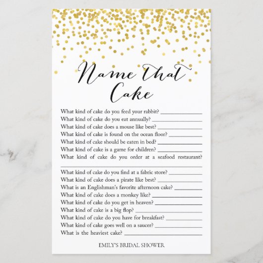 Papier Jeu de Fête des mariées - Nom Que Gâteau & Réponse (Devant)