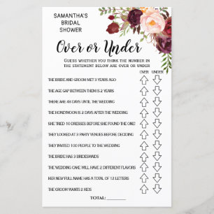 Papier Jeu de Fête des mariées Ove ou Under Marsala Flowe