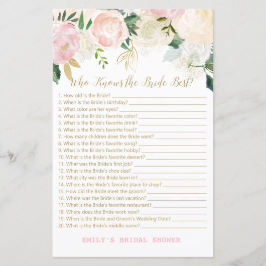 Papier Jeu de Fête des mariées rose et or IMPRIMÉ (Devant)