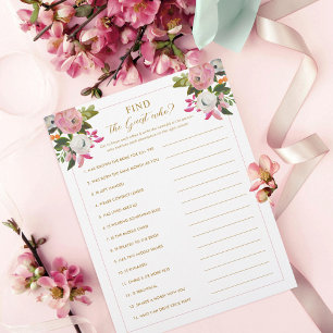 Papier Jeu de Fête des mariées rose Trouvez l'invité qui