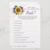 Papier Jeu de Fête des mariées Sunflower Purple Lights (Devant / Derrière)