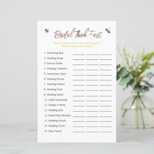 Papier Jeu de Fête des mariées "Think Fast" (Debout devant)