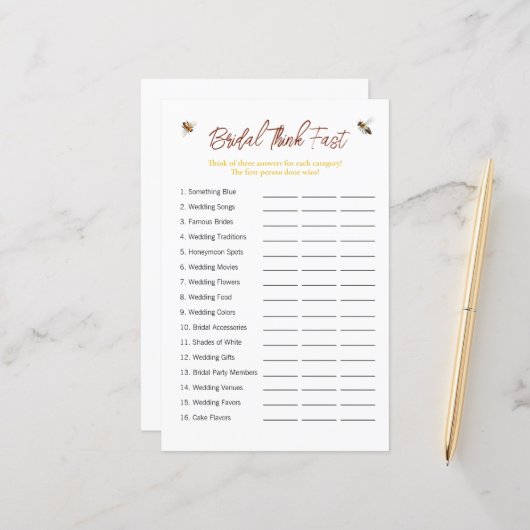 Papier Jeu de Fête des mariées "Think Fast" (Devant/Arrière en situation)