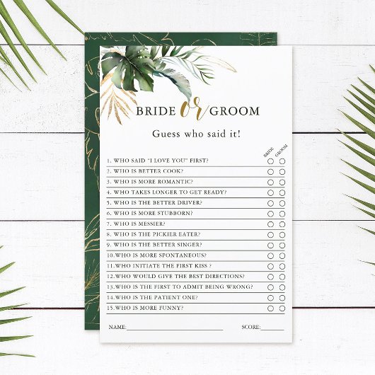 Papier Jeu de Fête des mariées Tropical Foliage Bride ou 