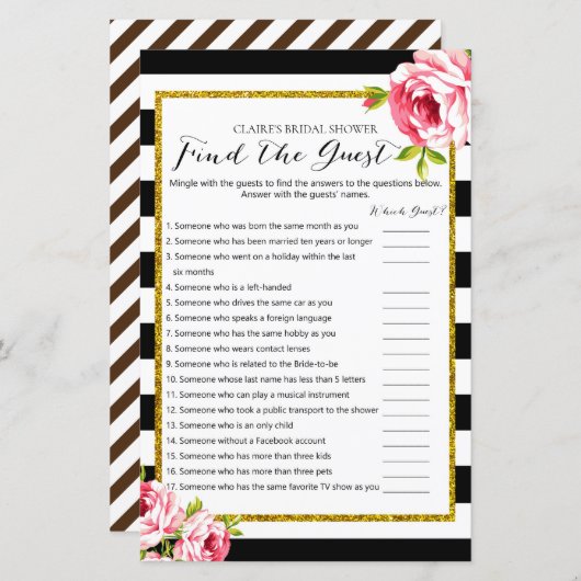 Papier Jeu de Fête des mariées - Trouvez l'invité (Devant / Derrière)