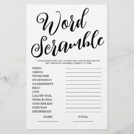 Papier Jeu de Fête des mariées Word Scramble (Devant)