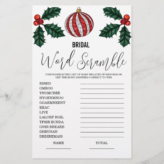 Papier Jeu de Fête des mariées Word Scramble (Devant)