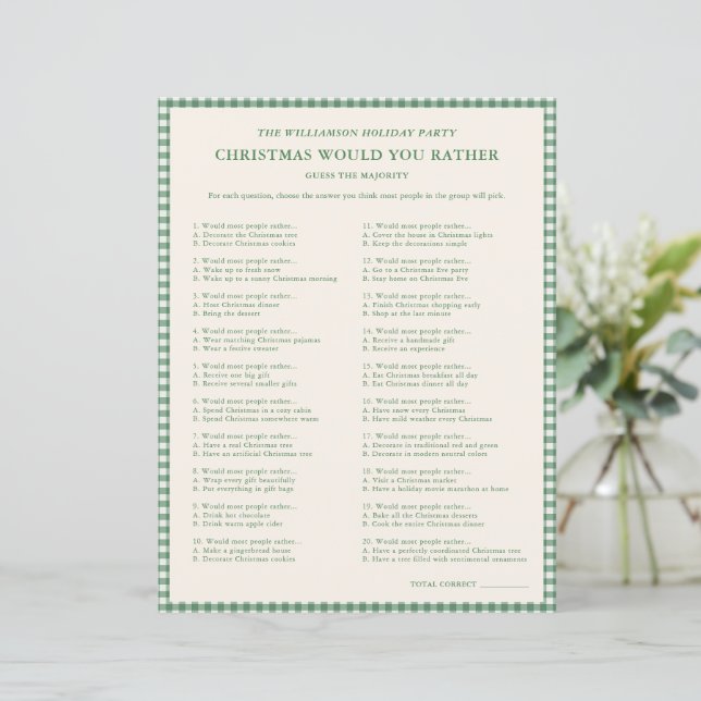Papier Jeu de fête Noël plutôt Gingham Vert (Debout devant)