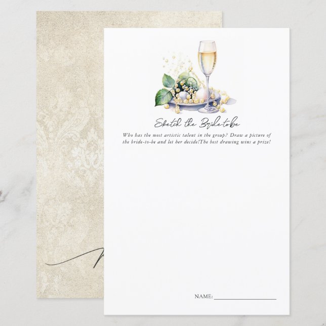 Papier Jeu de fête prénuptiale "Dessinez la future mariée (Devant / Derrière)