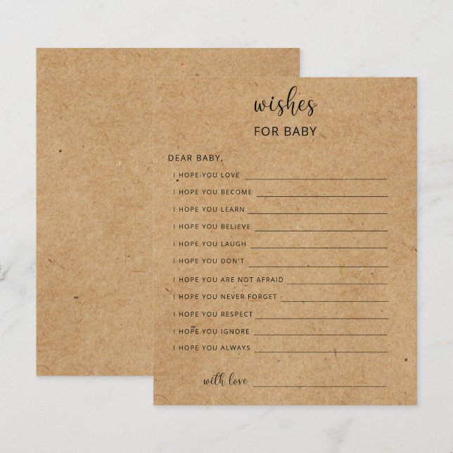 Papier Jeu de fête rustique | vœux pour bébé (Devant / Derrière)