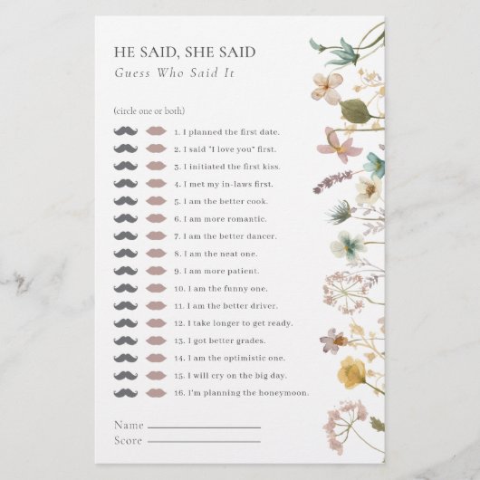 Papier Jeu de Fêtes des mariées florales (Devant)