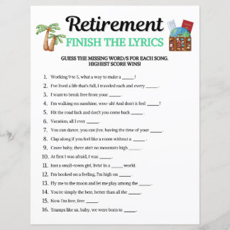 Papier Jeu de fin de paroles pour la retraite