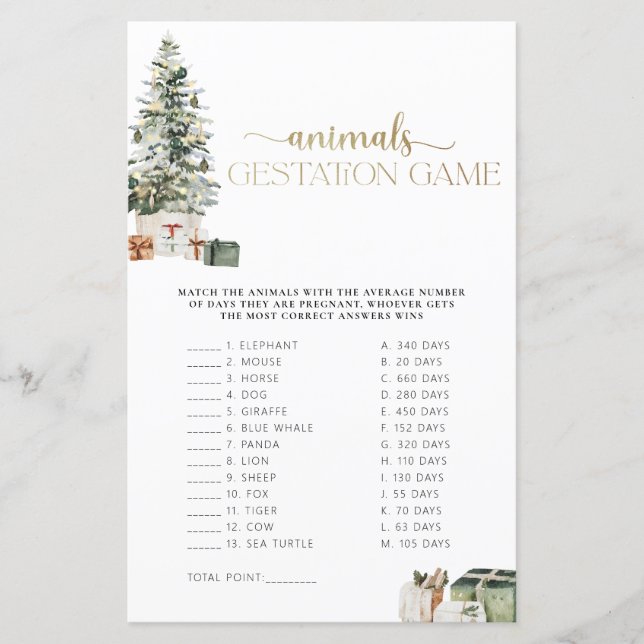 Papier Jeu de gestation d'animaux pour sapin de Noël et c (Devant)