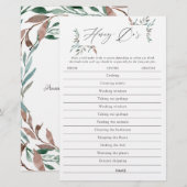 Papier Jeu de Honey-Do pour Mariage Rustique avec Verdure (Devant / Derrière)